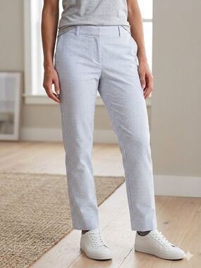 Lands' End Seersucker Striped Straight Leg Pants Blue White Petite 12P